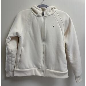 Spyder Women's M Cream Sherpa Lined Hoodie Jacket Full ZIp Fleece Cotton Blend